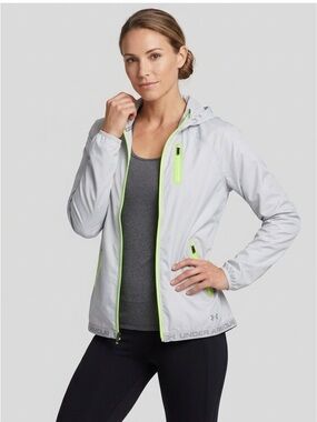 Under Armour UA Storm Waterproof Hooded Rain Jacket Gray Neon Yellow #80